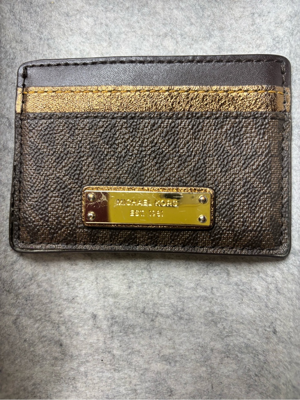 Michael Kors Dark Brown Card Holder with Gold Plate
